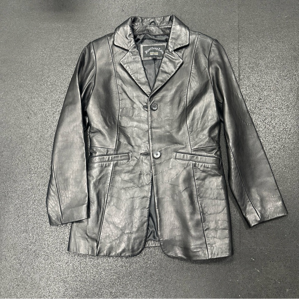 Fourteen ZERO BLACK Leather Blazer Jacket Size S (fit a medium better)